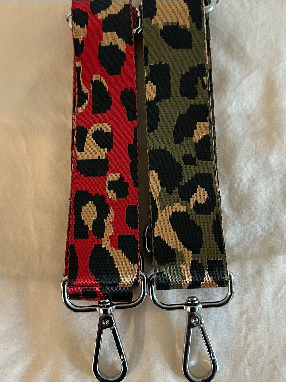 Fab set of Leopard Print Guitar Style Bag Straps, Red & Olive